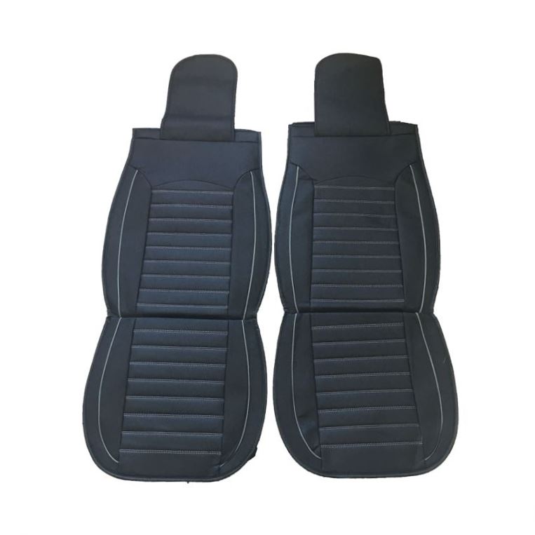 image_3 Комплект кожени универсални калъфи за седалки 2бр/к-т - Черно със сиво