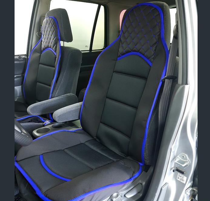 image Комплект универсални калъфи за седалки на МПС- 2бр/к-кт-черно със синьо