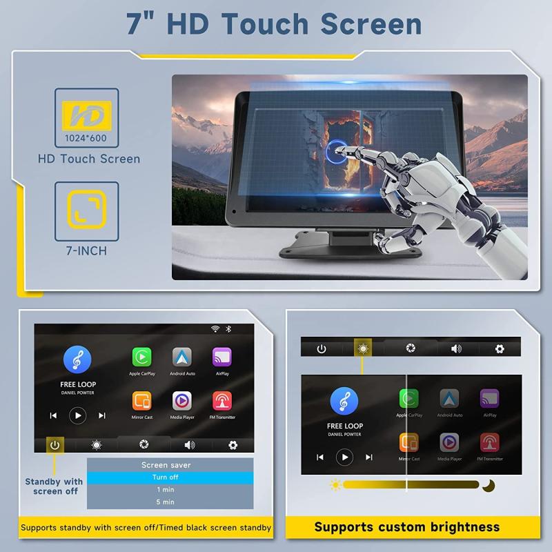 image Преносим безжичен Carplay екран Airplay Android Auto Car Radio Stereo BT 7"