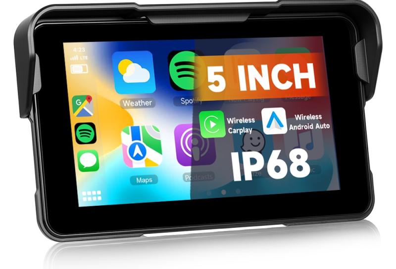 image 5-инчов преносим IPS екран за мотоциклет с безжичен Carplay/Android Auto BT IP68 водоустойчива